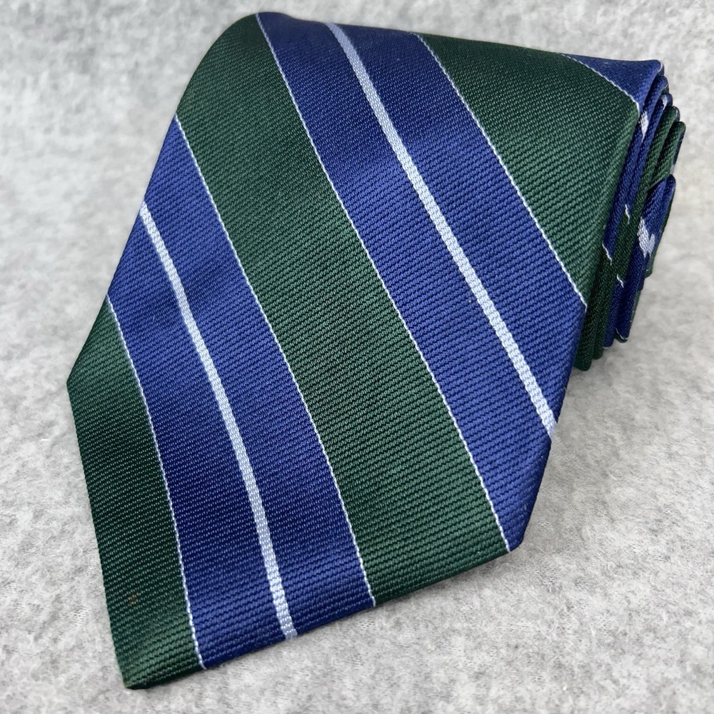 IZOD Men’s Repp Stripe Necktie Blue Green White Wide Classic 57” x 4”